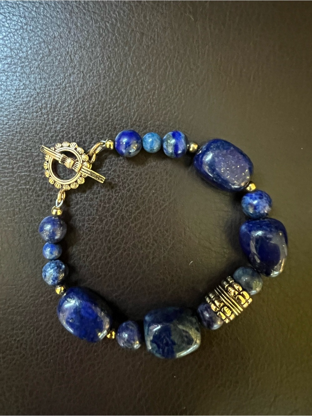 Studio Barse Bracelet Toggle Genuine Golden Bronze and Blue Lapis Lazuli